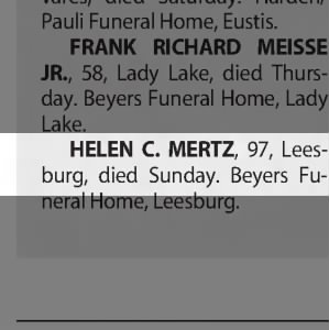 Obituary for HELEN C. MERTZ