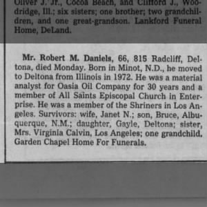 Obituary for Robert M. Daniels