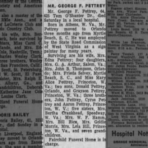 Obituary for GEORGE F. PETTREY