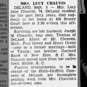 Obituary for Lucy Jane CHAUVIN
